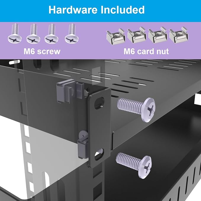 1U Disassembled Universal Server Rack Shelf Steel, 12" Deep Vented Cantilever Rack Tray for 19” Network Equipment Shelf Mounting, Black (12 inch)