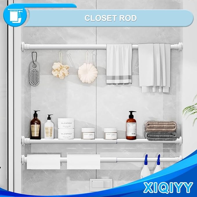 Spring Tension Rod 28 to 48 inches,Adjustable Heavy Duty Curtain Rod-Shower Curtain Rods for Bathroom,Windows,Door,White