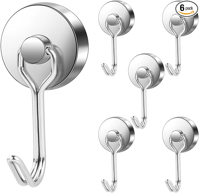 LOVIMAG Hooks, 80lbs+ Magnetic Magnet Hook 2026 Cruise Cabin Ship Essentials Heavy Duty Strong Refrigerator Fridge Hanging for Classroom Beach Vacation Kitchen Grills Home Mug Hanger (6 Pack), Silver