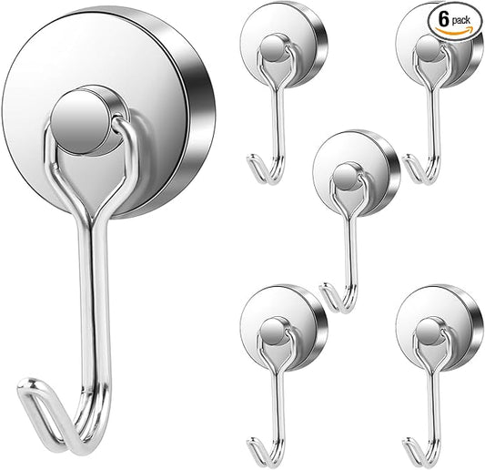 LOVIMAG Hooks, 80lbs+ Magnetic Magnet Hook 2026 Cruise Cabin Ship Essentials Heavy Duty Strong Refrigerator Fridge Hanging for Classroom Beach Vacation Kitchen Grills Home Mug Hanger (6 Pack), Silver