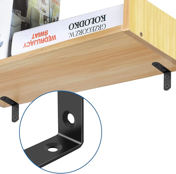 16 Pcs L Bracket Stainless Steel Corner Brace Sets, 90 Degree Right Angle Bracket with 64 Pcs Screws, L Bracket Firmware Can Be Used for Wooden Shelves, Chairs, Tables, Dressers, Furniture (Black)