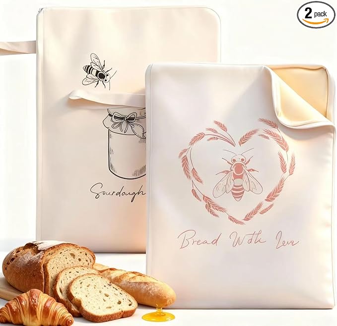 WiNDANCE Wide Zipper Access Beeswax Bread Bags for Homemade Bread - 2 Packs XL Reusable Organic Beeswax Linen Cotton Sourdough Bag, Homesteading Essentials Sourdough Bags with Zip to Keep Fresh