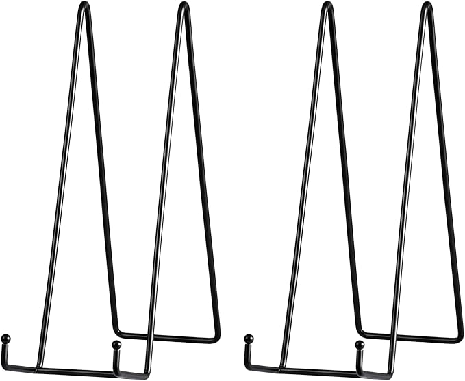 Artliving Metal Plate Stands for Display - 12-Inch Tabletop Holder for Large Heavy Plates, Signs, Plaques, Decorative Canvas Art - Black Iron Display Easels - 2 Pack