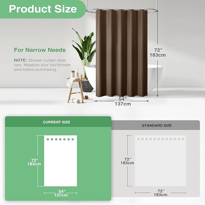 Dynamene Stall Fabric Shower Curtain - 54 inch Wide Waffle Weave Weighted Thick Cloth Shower Curtains for Bathroom, Heavy Duty Hotel Spa Luxury Bath Curtain Set with 10 Hooks, 54x72, Brown