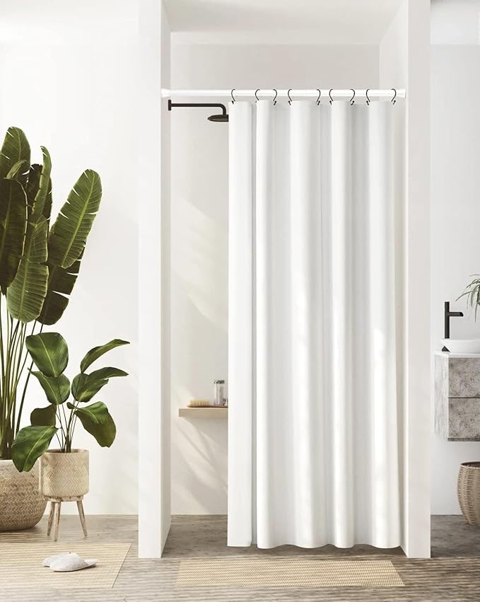 AIZESI 2PCS Tension Curtain Rod 43 to 73 Inch Shower Curtain Rod No Drilling, Never Rust, Adjustable Curtain Rod, Spring Tension Rods for Window, Bathroom, Kitchen, Doorway, White