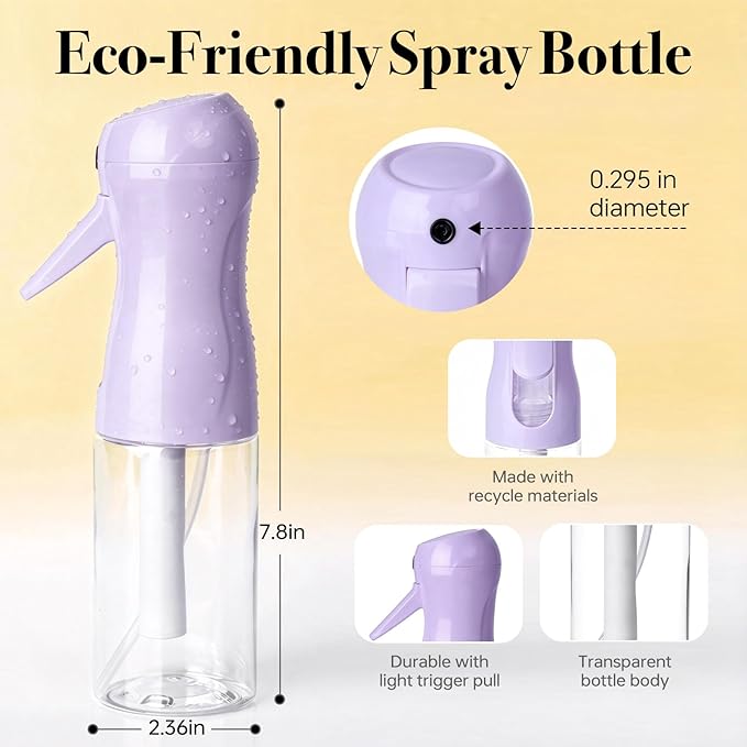3Pcs Continuous Spray Bottles For Hair,Ultra Fine Mister for Hair Styling, Plants, Cleaning, Salon, Misting & Skin Care (200ML Green+Pink+Purple)