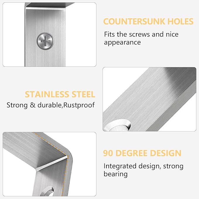 LSK L Bracket, 4"×2"(100×50mm) Heavy Duty Stainless Steel Corner Bracket for Wooden Board Max Load : 42lb, Pack of 6