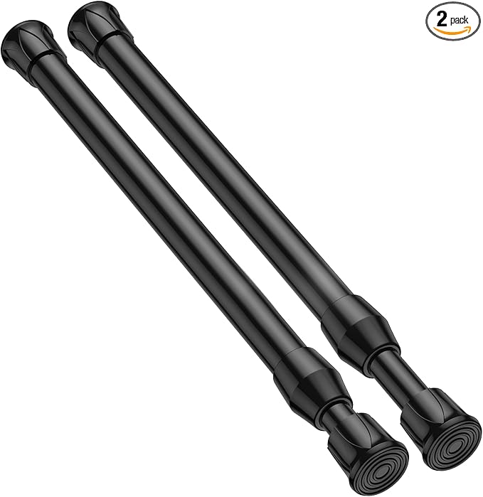 2 Pack Small Tension Rod 12 to 19 Inch Adjustable Tension Rod Mini Curtain Rod Spring Rod No Drilling Short Tension Rods for Windows, Cupboard, Kitchen, Black