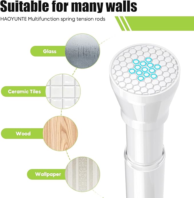 Tension Curtain Rod 2 Pack 30-64 Inch Curtain Rods No Drilling White Tension Spring Rod Adjustable Curtain Rod Expandable Pressure shower Rod for Windows Closet Doorway