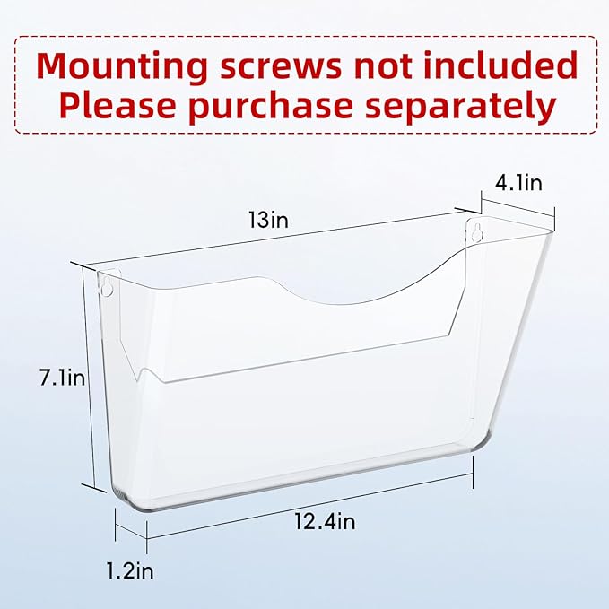 SUPEASY Clear Acrylic Wall File Organizer, One-Piece Wall Mount File Holder for Mail Magazines Letter Size Folders, Single Pocket for Office, Home or Classroom, 3 Pack Screws Not Included