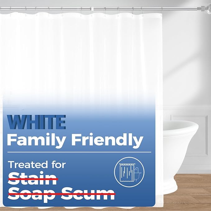 downluxe Shower Curtain Liner, PEVA Plastic Shower Liner with 3 Magnets, 72" x 72" Waterproof Bathroom Curtain, White, 1 Pack