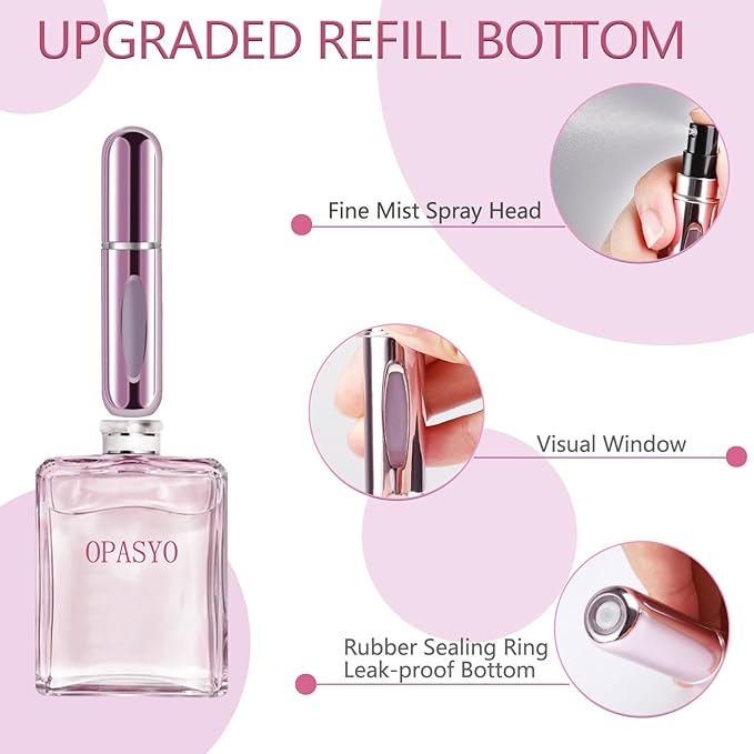 opasyo Refillable Perfume Portable Atomizer Bottle Refillable Perfume Spray, Leak-Proof Perfume Spray Bottle, Travel Perfume for Traveling and Outgoing (5ml, 4 Pack Silver/Pink/Blue/Black)