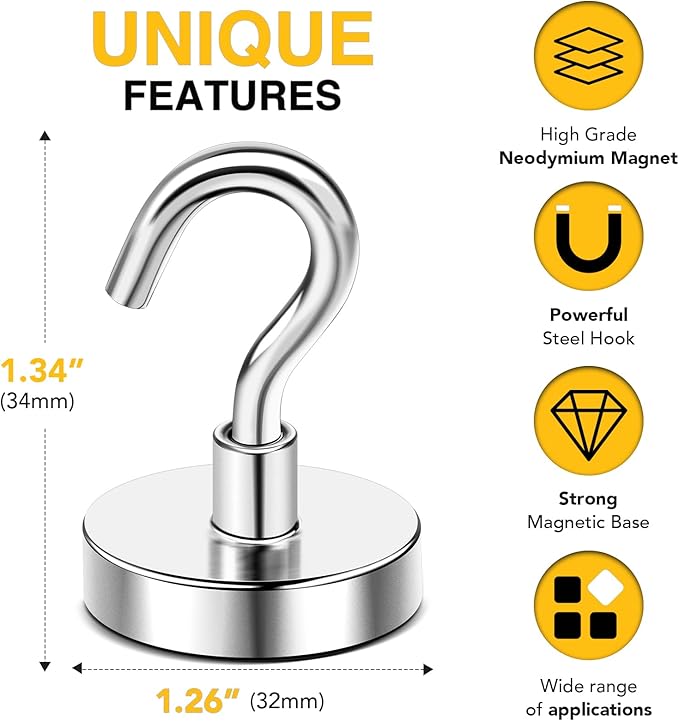 DIYMAG Magnetic Garage Hooks 10 Pack 120lbs 2026 Cruise Cabin Ship Essentials Hook Heavy Duty Strong Magnets Fridge for Classroom Wall Mount Kitchen Grills Silver