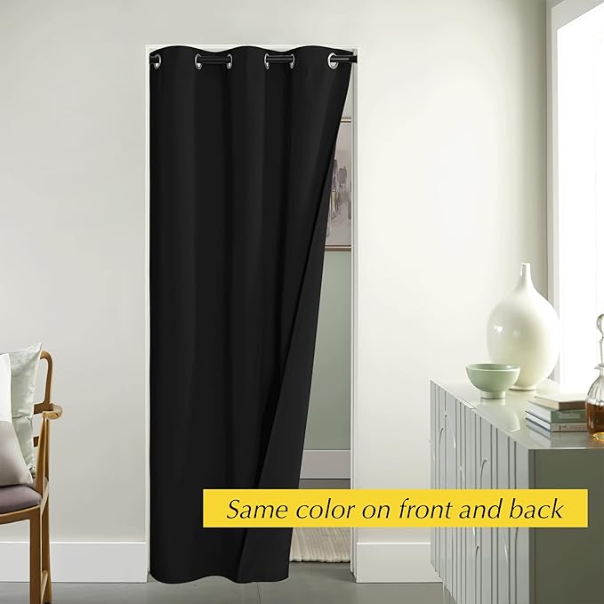 NICETOWN Door Curtain for Doorways, Blackout Privacy Doorway Curtains for Bedroom Closet Door, 80 inches Long Temporay Door Cover Portable Curtains for Hallway, 42 inches Wide, Black, 1 Panel