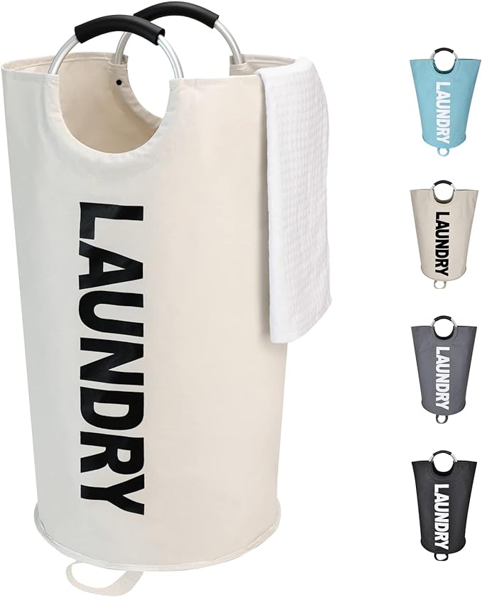 Maxsilan 125L X-Large Laundry Basket, Freestanding Tall Clothes Hamper, Collapsible Laundry Bag, Beige