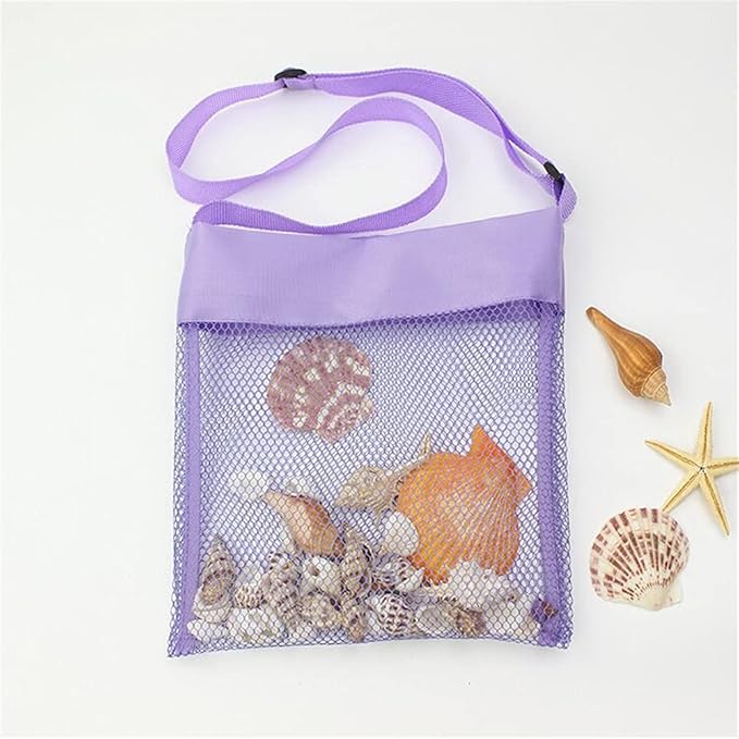 COTDINFORCA 5-PCS Colorful Mesh Beach Bags Sand Away Portable Foldable Sea Shell Bag with Adjustable Carrying Straps/Toy Storage Bag [Yellow, Rose, Purple, Green, Blue] Set of 5 Beach Bags