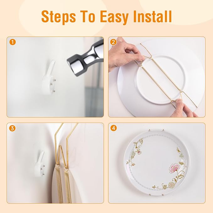Bilillo 3 Pack Plate Hangers for The Wall, Suitable for 4-5 inch Art Plate, Stainless Steel Invisible Heavy Duty Wire Plate Holder with Wall Hooks, Plate Hangers for Displaying Plates, Platter, Dish