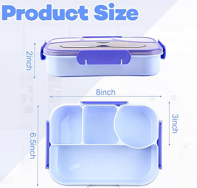 Bento Box for Adults,4 Compartments Lunch Box, Snack Containers Reusable Lunch Containers Drop-Proof, Dishwasher Safe & Made with BPA-Free Materials, Blue
