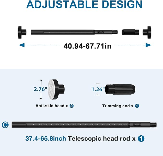 AIZESI 41-67 Inch Heavy Duty Black Tension Curtain Rod - No Drilling, Adjustable, Rust-Resistant for Outdoor, Living Room, Window, Bathroom