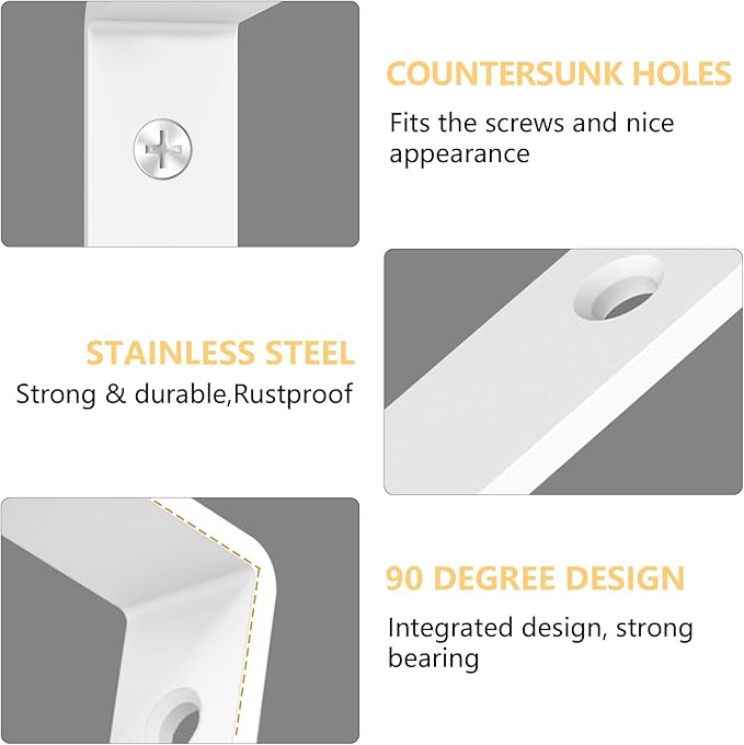 LSK 6PCS L Bracket, 4"×2"(100×50mm) Shelf Support Bracket Max Load : 42lb, White