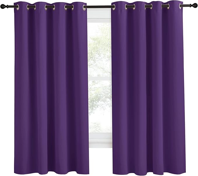 NICETOWN Blackout Window Curtain Short, 55W x 68L, Sold Individually, Royal Purple Color, Home Fashion Thermal Insulated Room Darkening Drapery for Bedroom