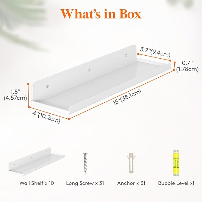 Lifewit Floating Shelves for Wall, Acrylic Display Shelf Wall Mounted for Figure, Car, Art, Book, 14" Perfume Organizer for Bathroom, Bedroom, Living Room, Nursery, Home Decor, White, 10 Pack