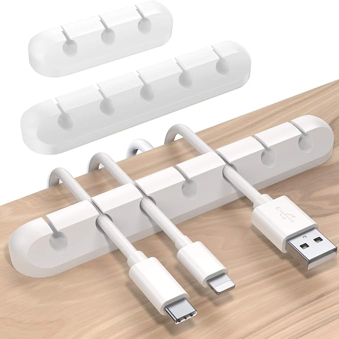 SOULWIT Cable Holder Clips, 3-Pack Cable Management Cord Organizer Clips Silicone Self Adhesive for Desktop USB Charging Cable Nightstand Power Cord Mouse Cable Wire PC Office Home