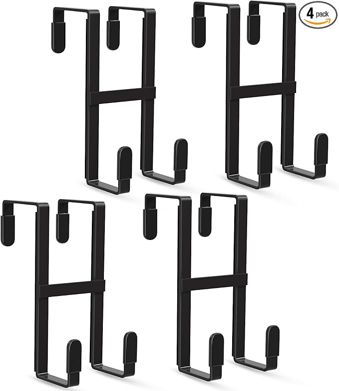 FYY 4 Packs Over The Door Hooks, Double Sided Door Hanger Hook - Heavy Duty No Drill Wall Hooks for Hanging Coats, Towels, Bags, Kitchen Closet Fits Most Doors Up to 1-7/8" Thickness (5.12" L, Black)