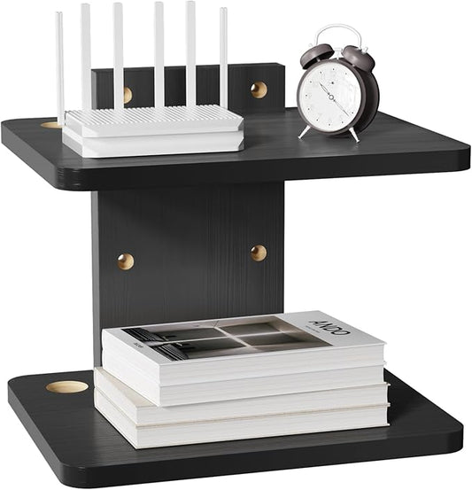 WALI Floating TV Shelf, 2 Tier Projector Shelf for DVD Players, Routers, Game Consoles, Cable Boxes, Living Room Decor Accessories, Wall Mount Shelves Holds Up to 22lbs (CS202NB), 2-Shelf, Black