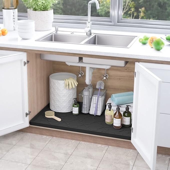 SIKADEER 37" x 22" Under Sink Mat Waterproof, Silicone Mat Kitchen Drawer Shelf and Cabinet Liner, Sink Protector for Kitchen Organizers and Storage, Boot Tray Pet Food Mats