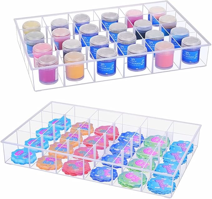 BangQiao 2 Pack Fixed 24 Grids Clear Plastic Organizer Sorting Tray and Transparent Storage Divider Box Container Case for Hardware, Craft, Sewing Kit,Office Supplies, Small Parts