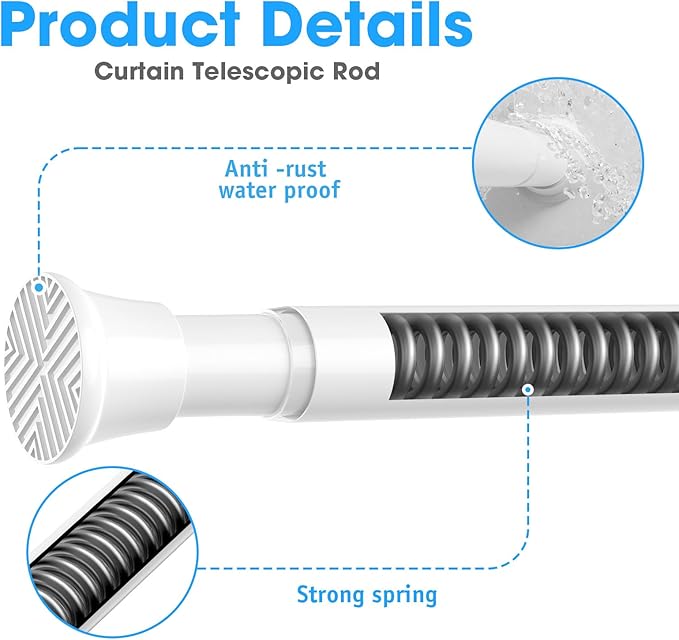 1Pack White Tension Curtain Rods 31 to 62 Inch Small Curtain Rods No Drilling Short Tension Rod Adjustable Spring Curtain Rod for Windows Door Closet Pressure Rod
