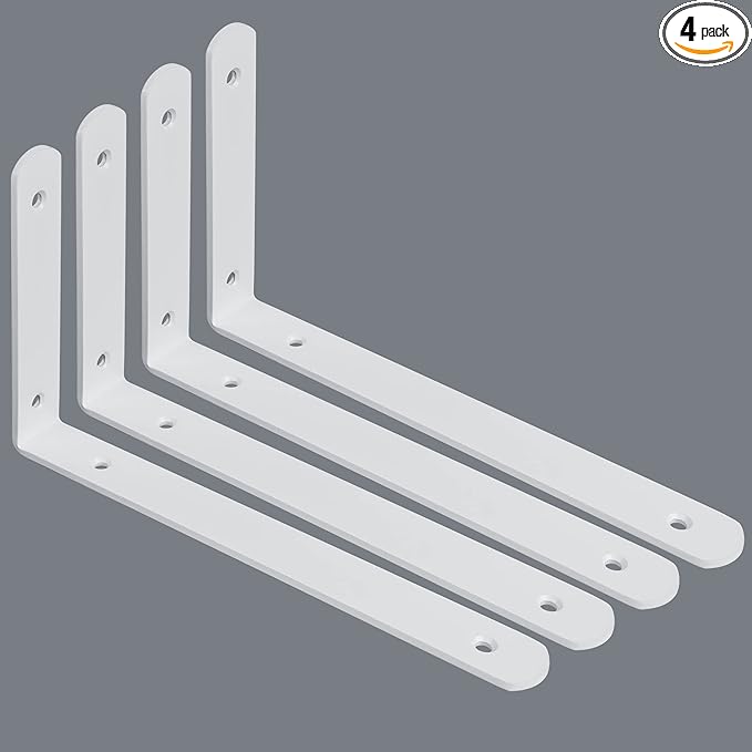Alise Floating Shelf Brackets,White Bracket for Shelves Heavy Duty L Wall Bracket Corner Brace,Stainless Steel Joint Angle Brackets for Wooden Board Hanging Support,10x6x1.2 Inch Upgraded(Pack of 4)