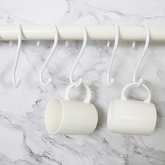 DINGEE 6 Inch Large White Heavy Duty S Hooks, 12 Pack, 7mm Thick Vinyl Coated, Non Slip Sturdy Metal S Hooks for Hanging Plants, Close, Bird Feeders, Large Objects, Tools, Bikes