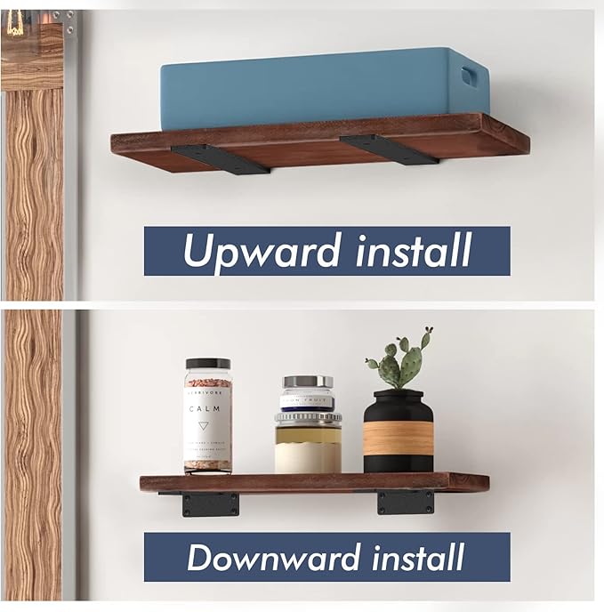 Starunder 4 Pack Floating Shelf Brackets, 4 Inch Heavy Duty Industrial Shelf Bracket, Black Metal L Brackets for Shelves Support DIY(1/5 Inch Thicked)