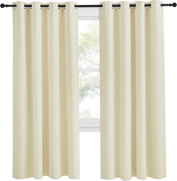 NICETOWN Room Darkening Blind Shade for Kids Bedroom, Beige, Single Panel, 55 x 78 inch, Triple Weave Home Decoration Light Blocking Solid Ring Top Curtain/Drape for Small Window