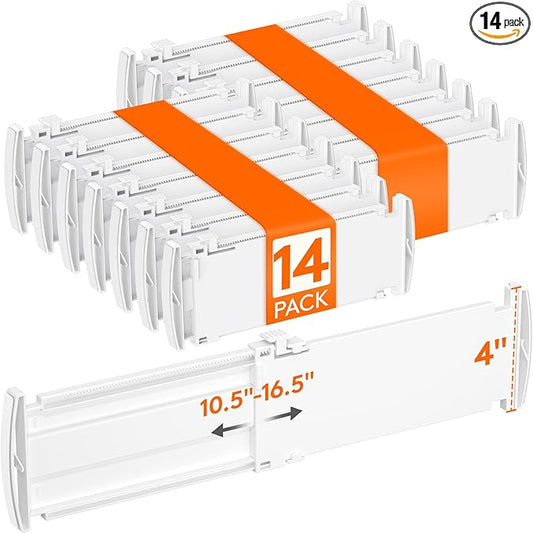 Lifewit 4" Tall 14 Pack Drawer Dividers, 27-42cm/10.5-16.5" Expandable Drawer Divider for Clothes, Adjustable Dresser Drawer Organizers, Drawers Separators for Dresser/Bathroom/Closet/Kitchen White