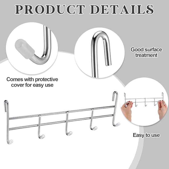 CroBlissful 2 Pcs 5 Hook Attachment for Wire Shelving 1.5 x 12 x 4 Inch Hanging Hooks Rack Wire Chrome Plated Steel Shelf Accessories Metal Hook Bars for Storage Display Organizer (Chrome)