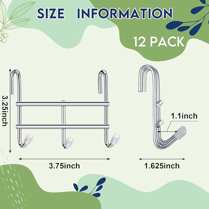 Teenyyou 12 Pack 3 Hook Attachment for Wire Shelving 3.75" l x 1.625" d x 3.25" h Wire Shelving Hooks Accessories Steel Hanging Rack Metal for Storage Organizer (Chrome)