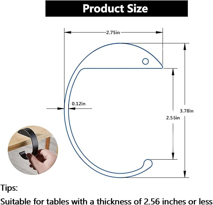 KISOY 2PCS C Shape Purse Hook for Table Handbag Hanger for Desk Heavy Duty Purse Hook Bag Holder Made of high-Strength Alloy Materials Hanger Various Heavy Items Desk Hook (C Shape(2 Black))