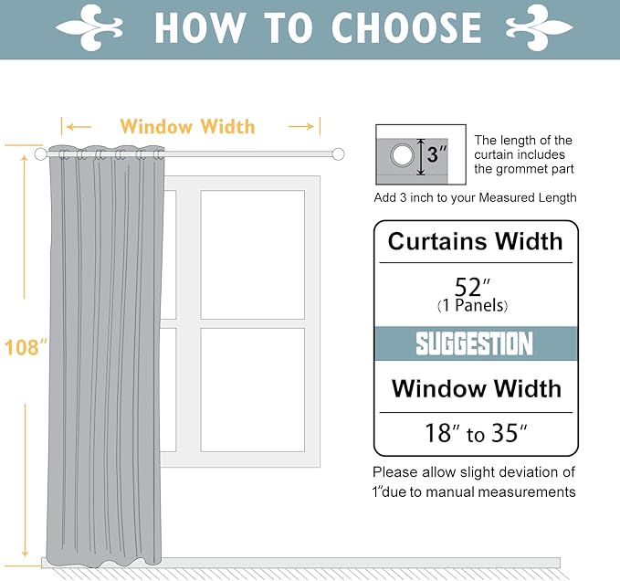 ChrisDowa Blackout Curtains 108 Inches Long for Living Room, Grommet Thermal Insulated Room Darkening Curtains for Bedroom (1 Panel Set, Grey, 52 x 108 Inch)