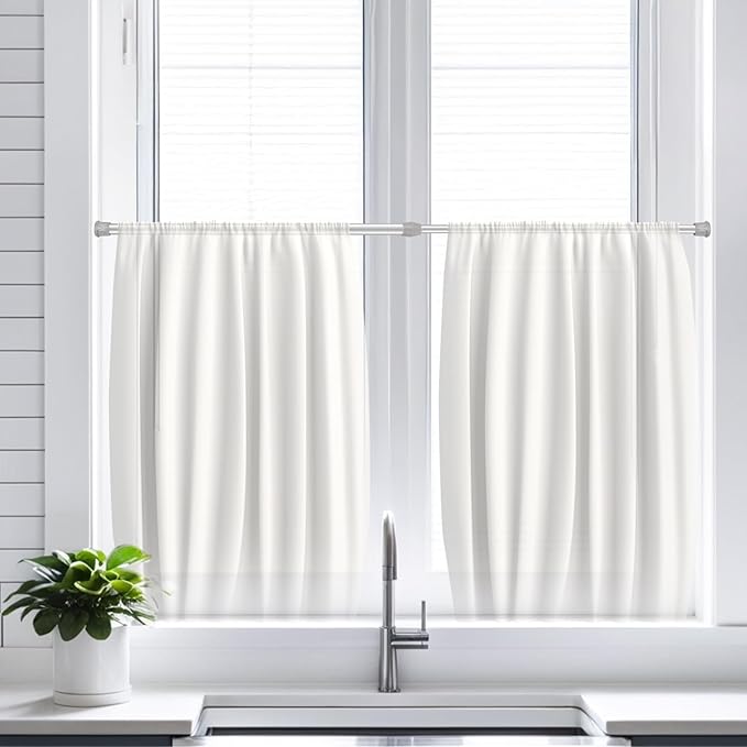 2 Pack Tension Curtain Rod 15.7-28 Inch, Small Short Adjustable Extendable Spring Loaded Rods for Windows Cabinet Blinds Closet Bedroom Kitchen Bathroom Door No Drilling, Silver