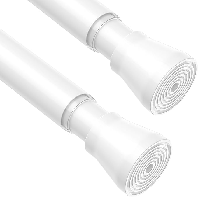 2 Pack Spring Tension Rods 28-49IN, 7/8 Inch Diameter White No Drill Spring Loaded Adjustable Extendable, Small Short Tension Curtain Rod for Windows Kitchen Doorway Closet Cupboard