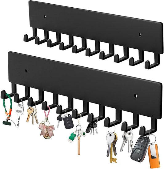 Key Holder Wall Mount with 10 Hooks - Key Rack Organizer for Entryway, Kitchen & Office, Screw-in Mounting 2 Pack 14 Inch