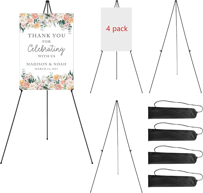 RRFTOK 63'' Instant Easel,Easel Stand for Display,Art, and Crafts,Foldable Portable Ground Easel for Wedding Banner and Poster Display Stand,Easel Display Metal Tripod with Portable Bag.