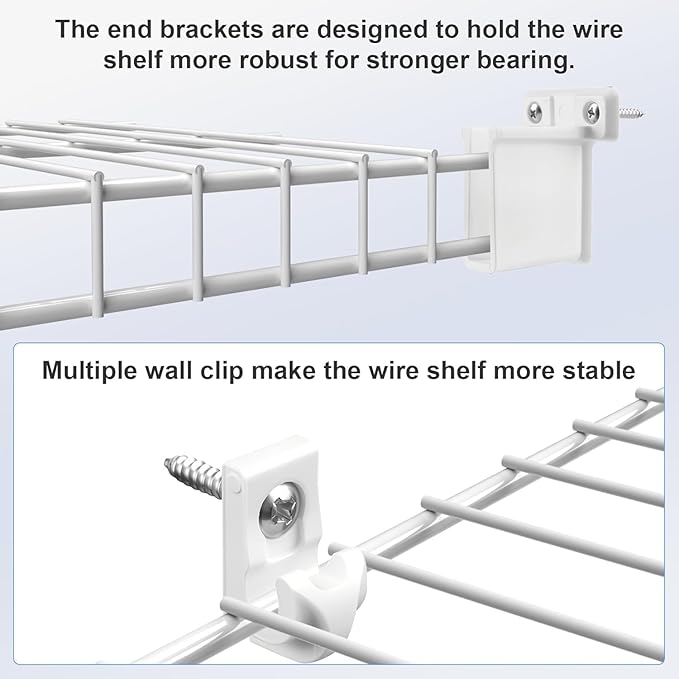 12 Inch Wire Shelf Brackets Set, 3 Pack Metal White Closet Support Bracket with End Brackets & Clips for Wire Shelving Wall Bracket Installation, Support Wire Closet Shelves Racks(3 Pack)