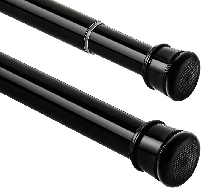 2 Pack No Sectional Assembly Shower Curtain Rod 56-104 Inch, 1" Diameter Spring Long Adjustable Tension Curtain Rods for Bathroom Windows Closet No Drilling No Rust, Black