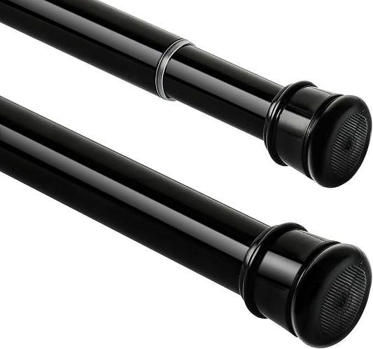 2 Pack No Sectional Assembly Shower Curtain Rod 56-104 Inch, 1" Diameter Spring Long Adjustable Tension Curtain Rods for Bathroom Windows Closet No Drilling No Rust, Black