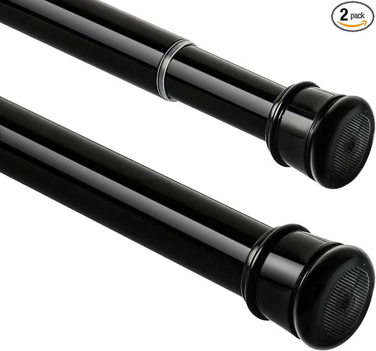 2 Pack No Sectional Assembly Shower Curtain Rod 42-78 Inch, 1" Diameter Spring Long Adjustable Tension Curtain Rods for Bathroom Windows Closet No Drilling No Rust, Black