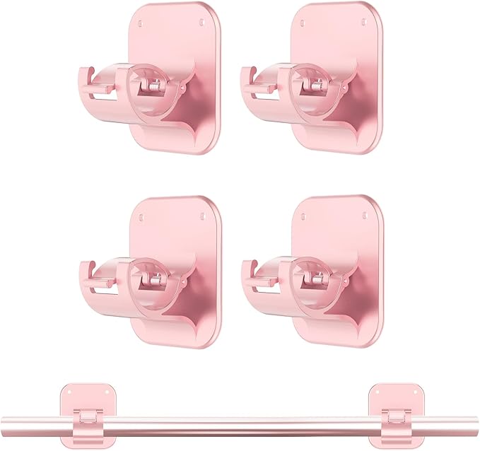 JHCJHC No Drill Curtain Rod Brackets - 20LB, 4 Pack Self Adhesive Curtain Rod Holder, Peel and Stick Wall Hooks, Renter Friendly Upgrades for Apartment, Kitchen, Bathroom, Dorm, Living Room and RV